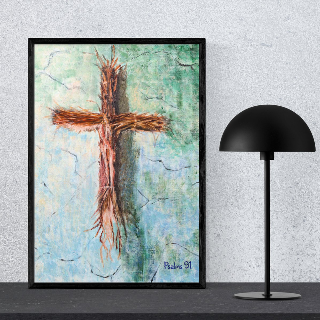 Rooted Cross Psalms 91 Canvas Print – A3 Spiritual Wall Art