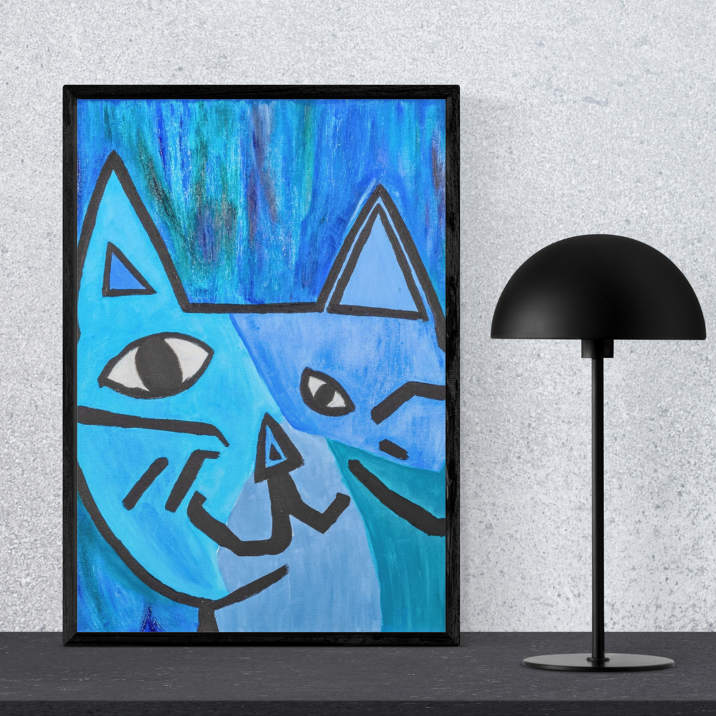Picasso-Inspired Blue Cat Canvas Print – A3 Bold Abstract Wall Art