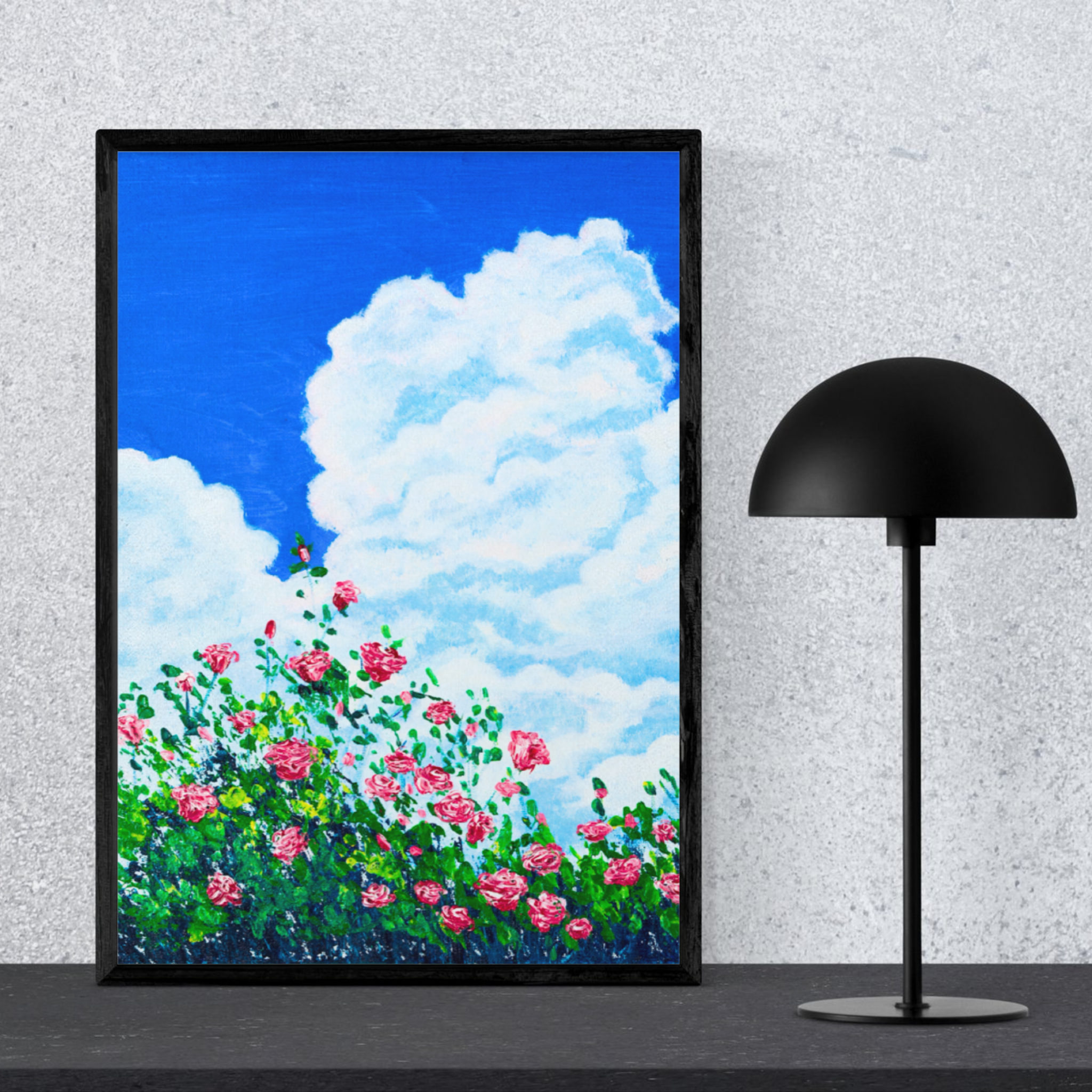 Skyward Roses Canvas Print – A3 Pink Floral Wall Art