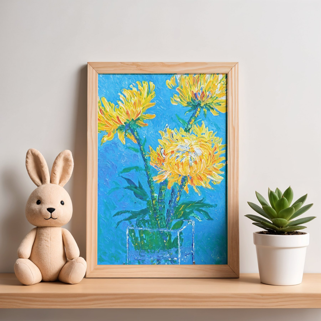 Golden Chrysanthemums Canvas Print – A3 Vibrant Floral Wall Art