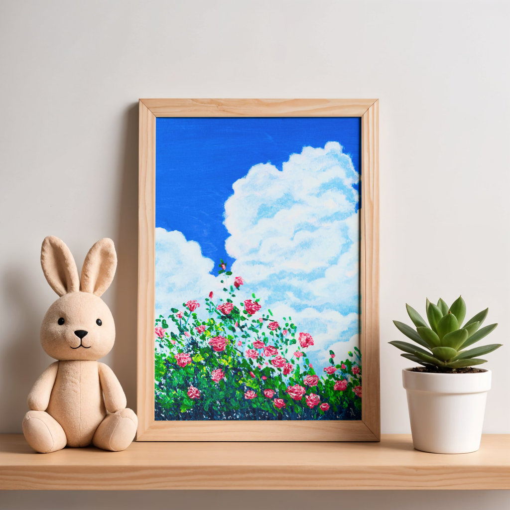 Skyward Roses Canvas Print – A3 Pink Floral Wall Art