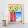 Ocean View with Blossoms Canvas Print – A3 Coastal Floral Landscape Wall Art