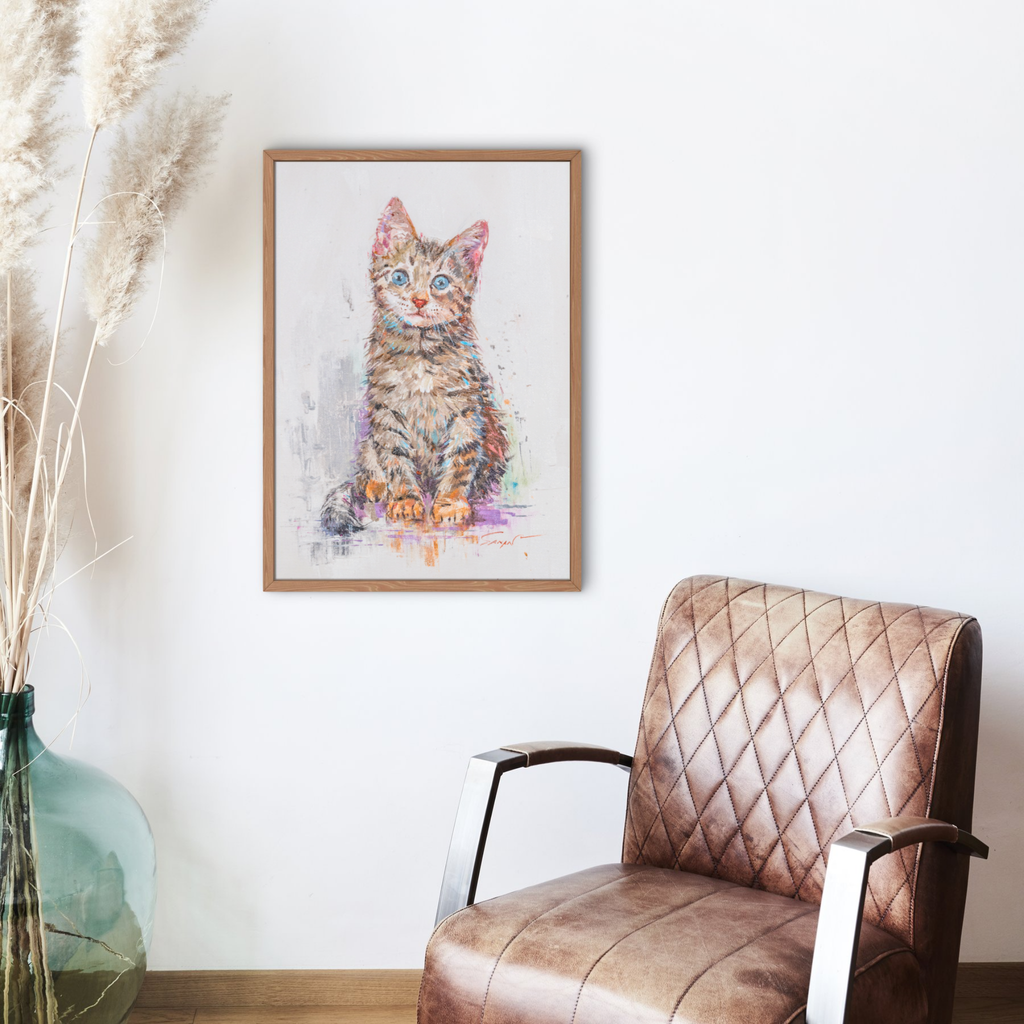 Blue-Eyed Tabby Kitten Canvas Print – A3 Adorable Pet Portrait Wall Art