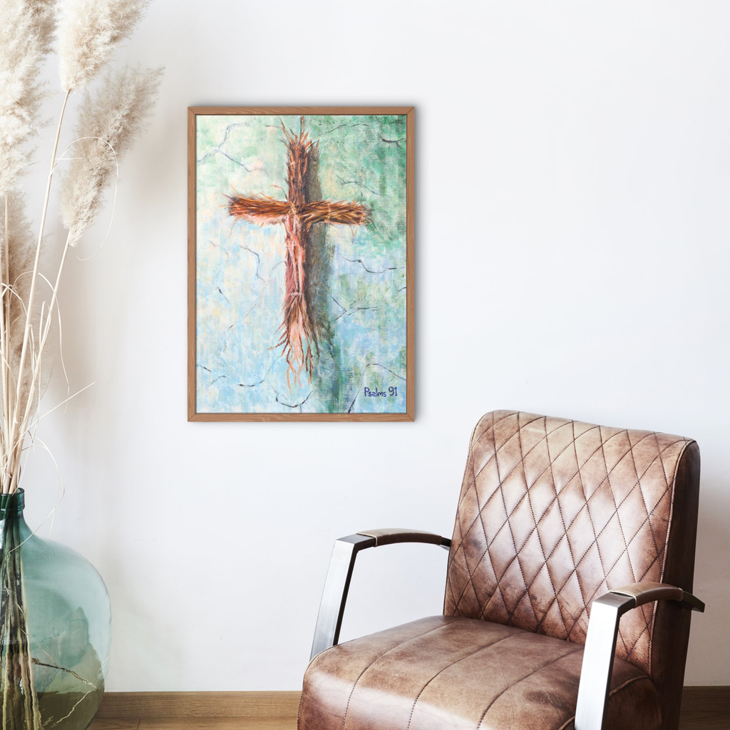 Rooted Cross Psalms 91 Canvas Print – A3 Spiritual Wall Art