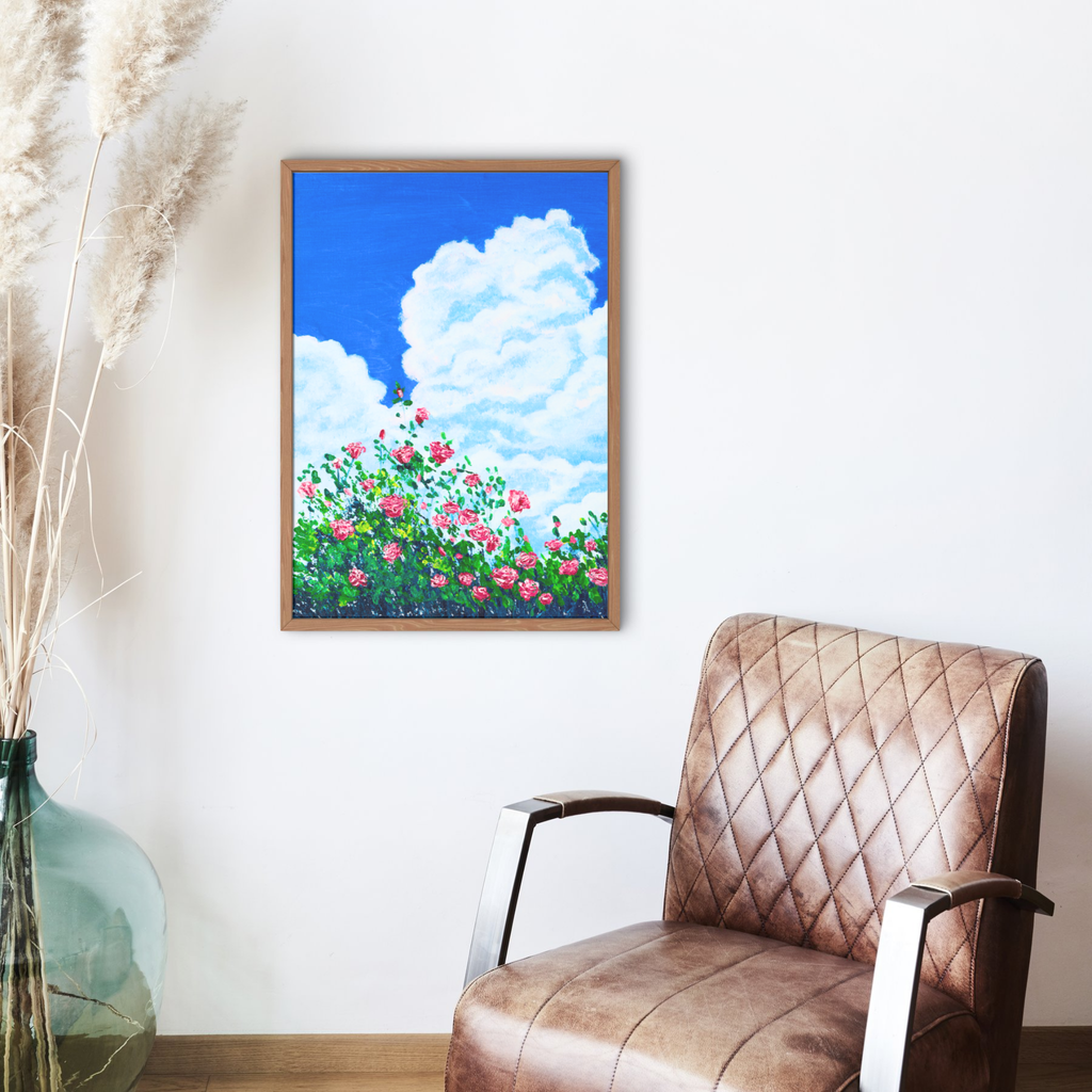 Skyward Roses Canvas Print – A3 Pink Floral Wall Art