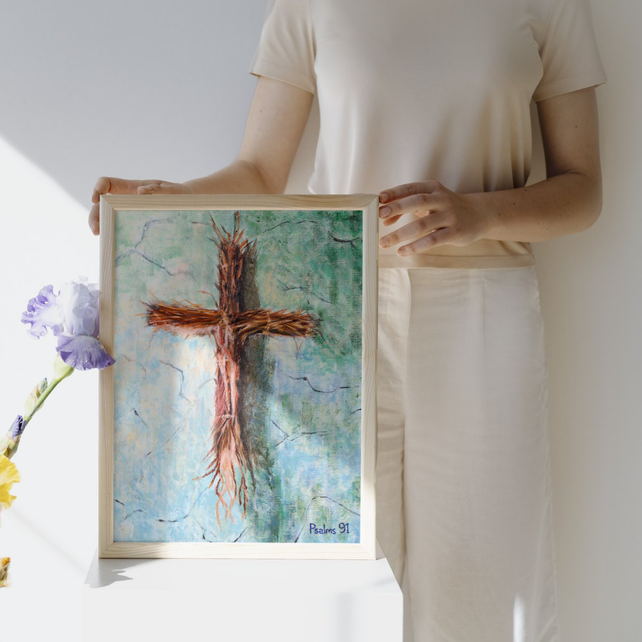 Rooted Cross Psalms 91 Canvas Print – A3 Spiritual Wall Art
