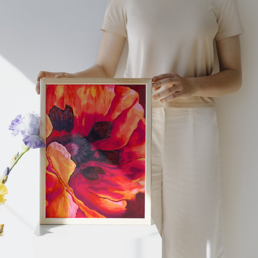 Fiery Poppy Canvas Print – A3 Bold Red Floral Wall Art