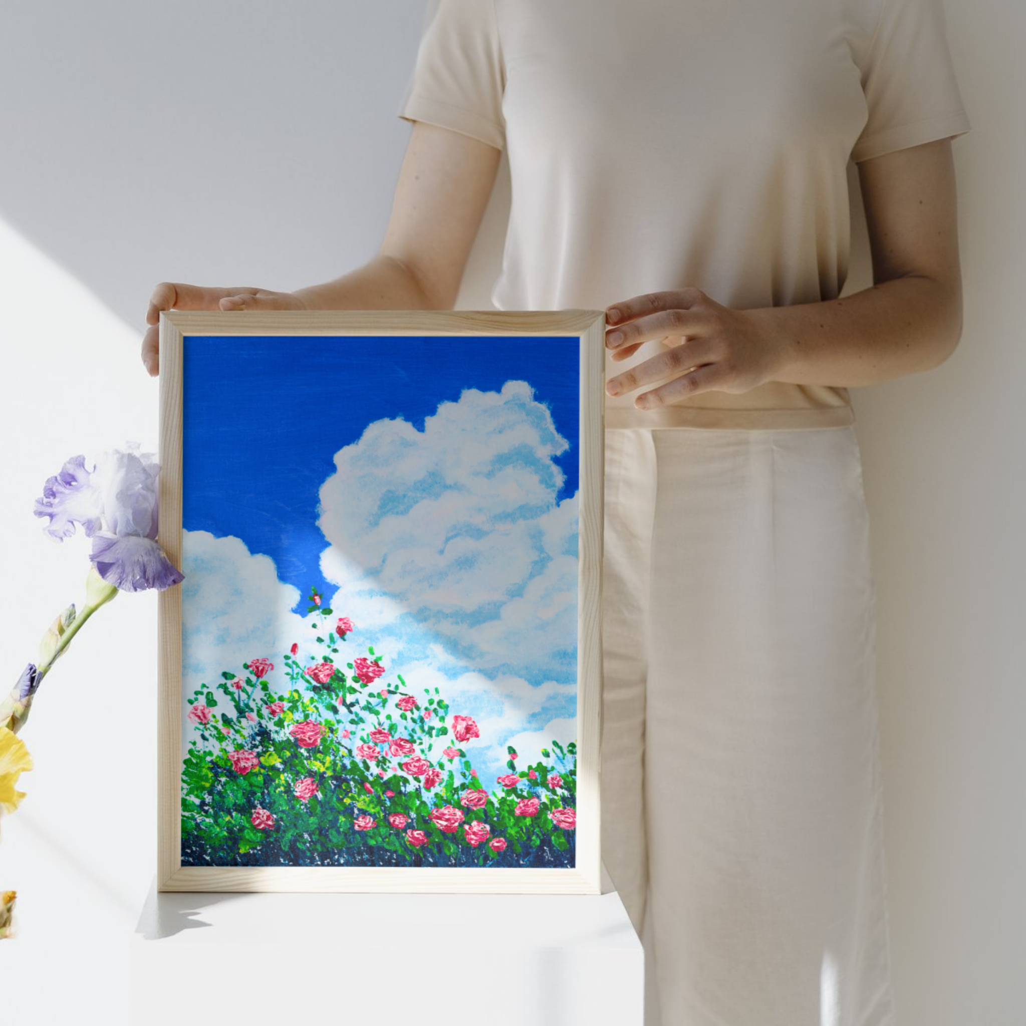 Skyward Roses Canvas Print – A3 Pink Floral Wall Art