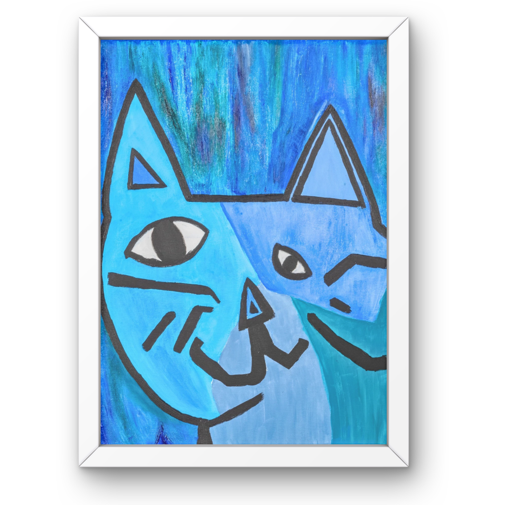 Picasso-Inspired Blue Cat Canvas Print – A3 Bold Abstract Wall Art