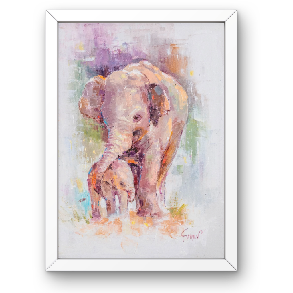Elephant Mother & Baby Canvas Print – A3 Tender Wildlife Wall Art
