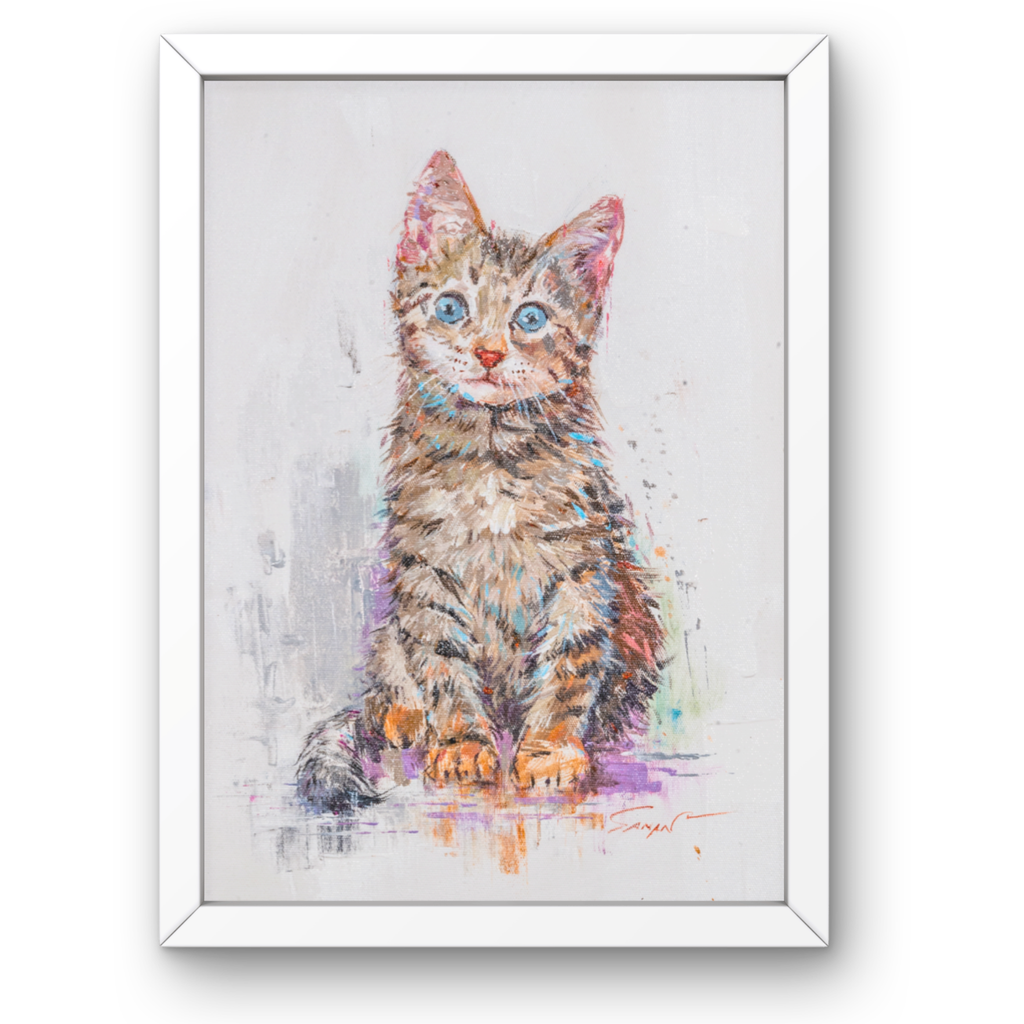 Blue-Eyed Tabby Kitten Canvas Print – A3 Adorable Pet Portrait Wall Art