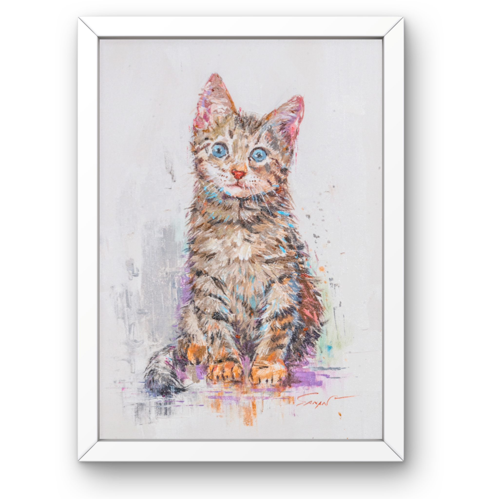 Blue-Eyed Tabby Kitten Canvas Print – A3 Adorable Pet Portrait Wall Art