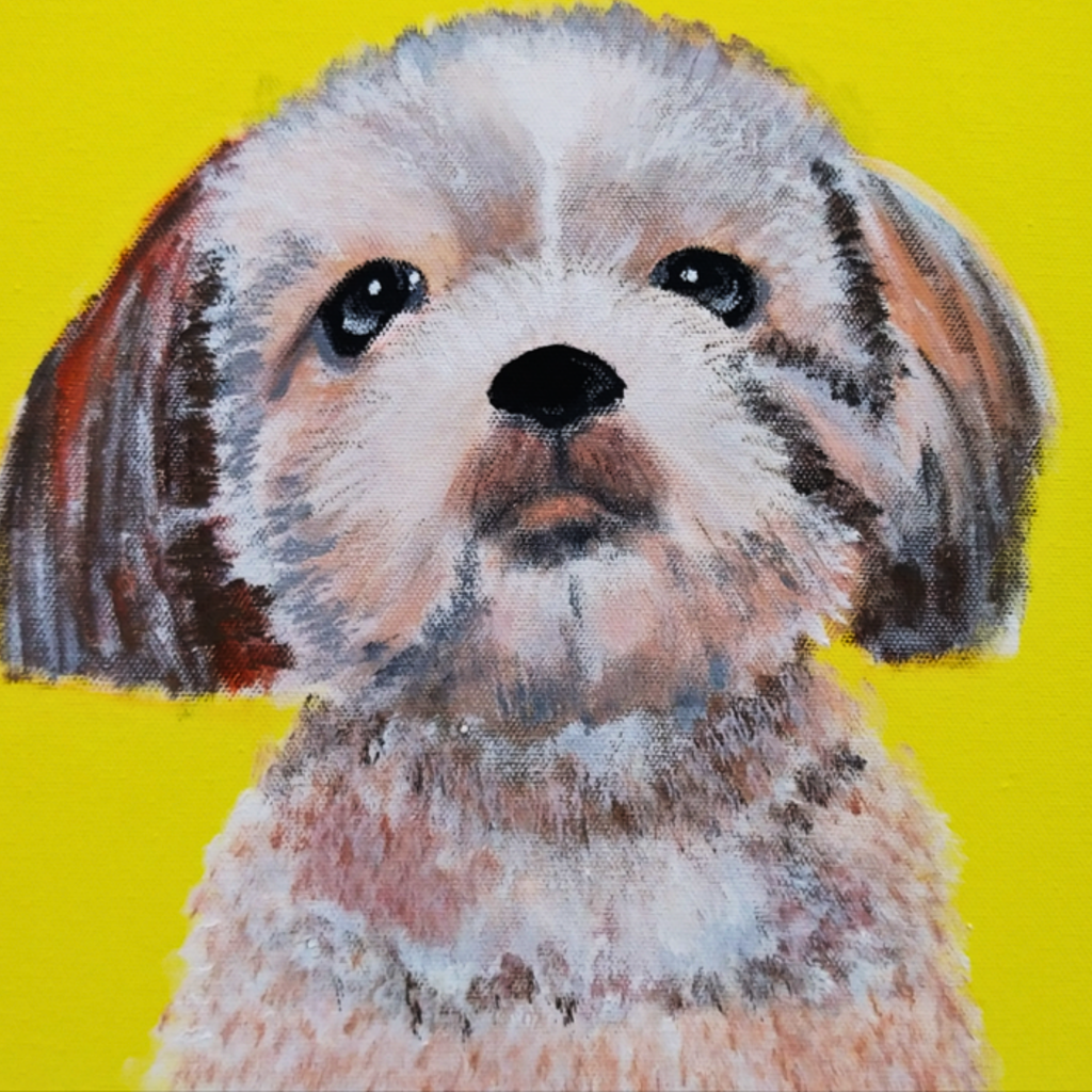 Lhasa Apso Portrait on Yellow Background Canvas Print – A3 Cheerful Dog Wall Art