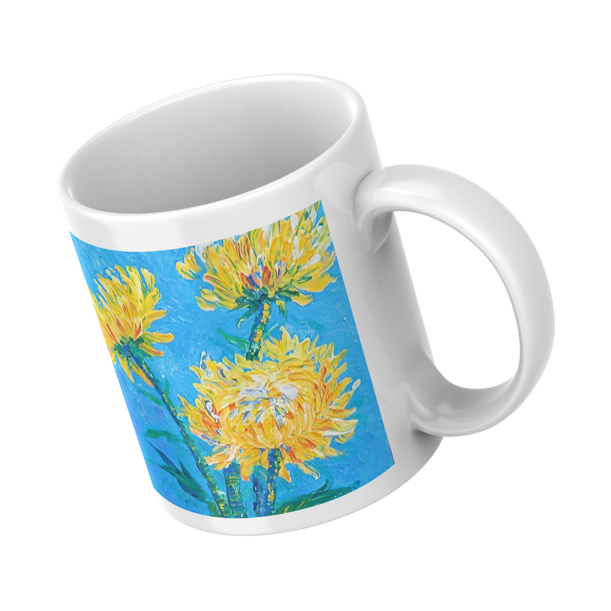 Golden Chrysanthemums Mug – Amber Floral Ceramic Coffee Mug