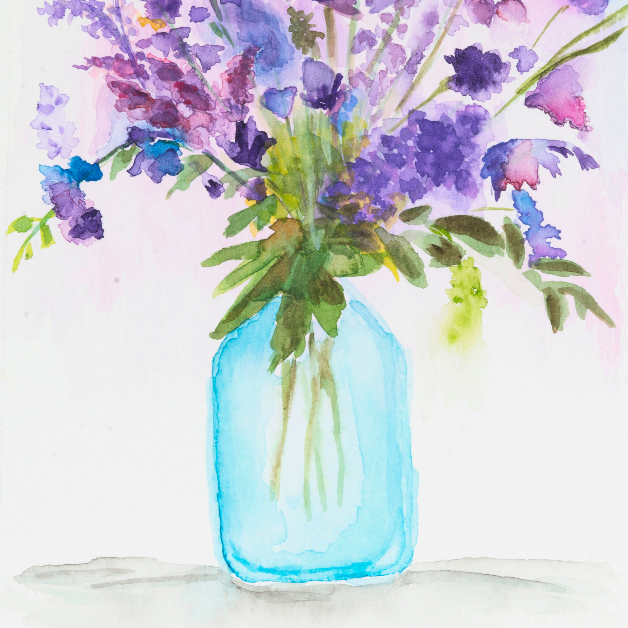 Blue Jar Bouquet Mug – Purple & Pink Flowers Ceramic Coffee Mug