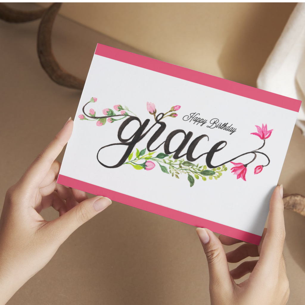 Grace Birthday Card – Floral Line & Wash Design