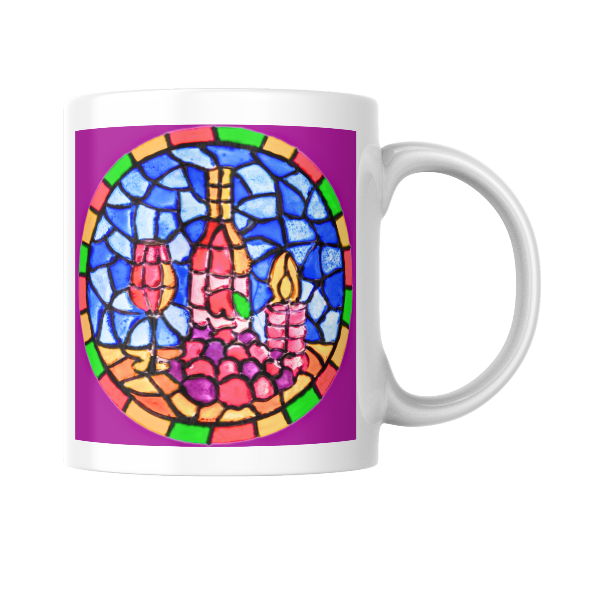Stained Glass Wine & Candlelight Mug – Elegant Mosaic Ceramic Coffee Mug
