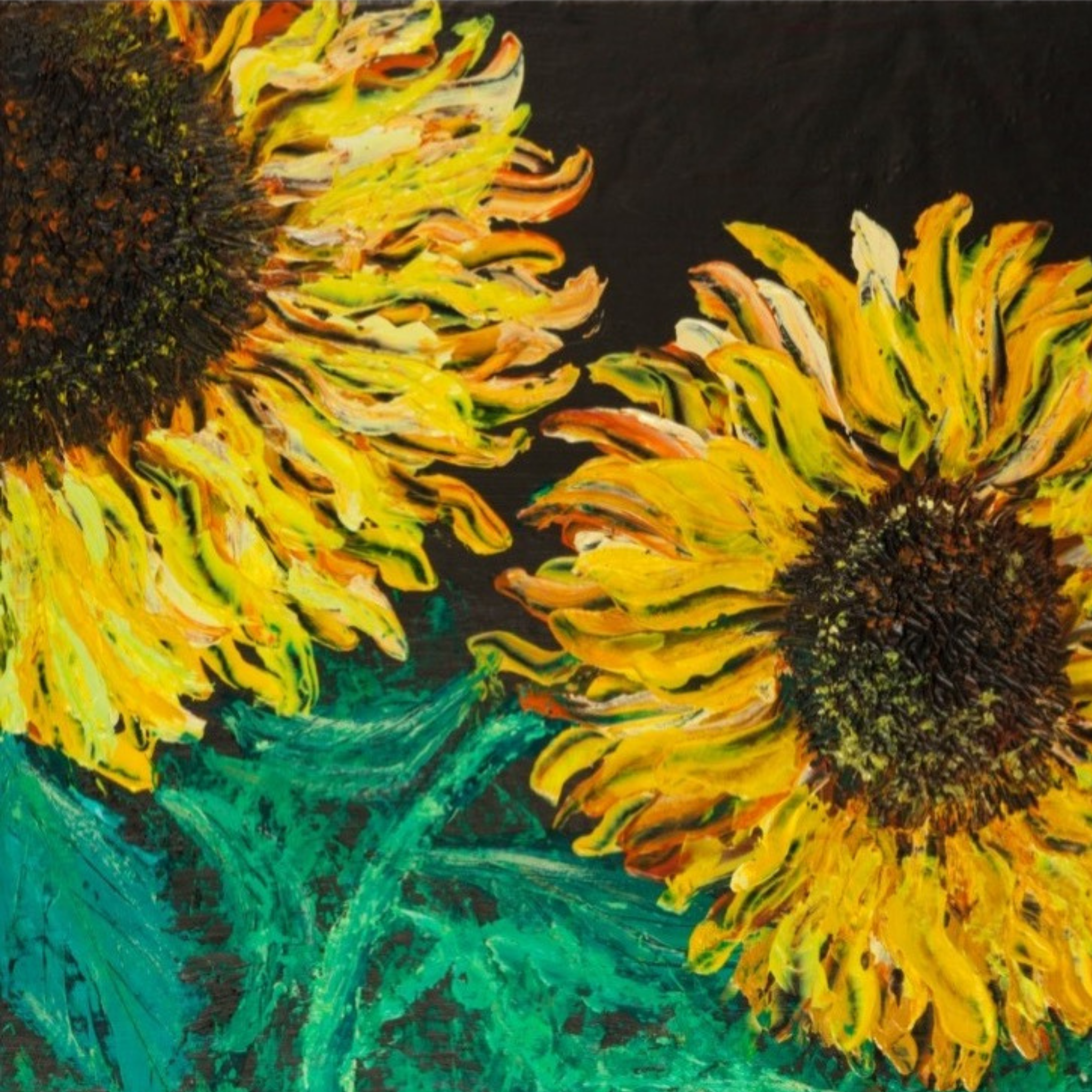 Sunflowers in the Dark Canvas Print – A3 Bold Floral Wall Art