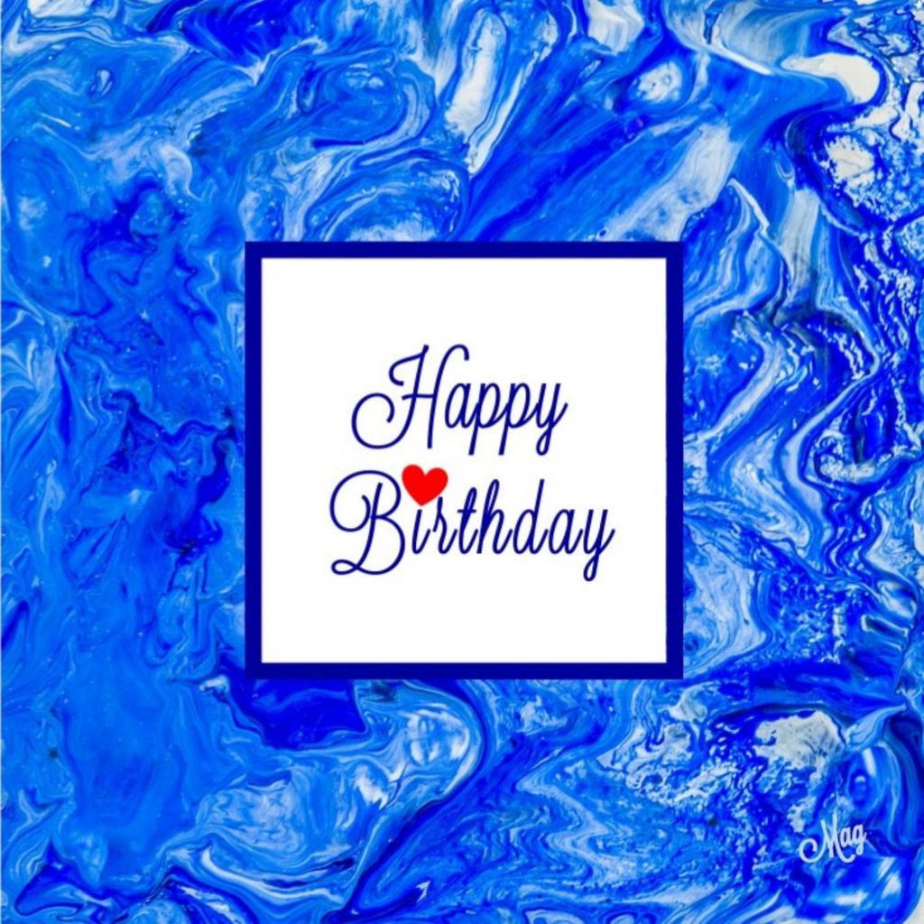 Marbled Heart Card – Happy Birthday Greeting Card with Abstract Acrylic Flow Design
