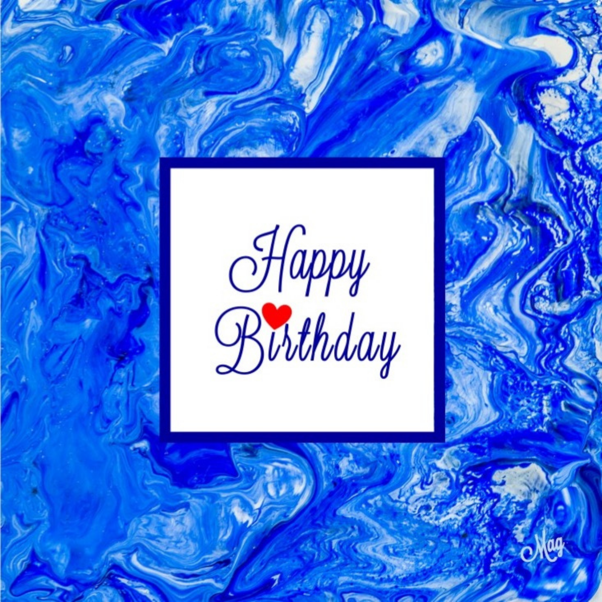 Marbled Heart Card – Happy Birthday Greeting Card with Abstract Acrylic Flow Design