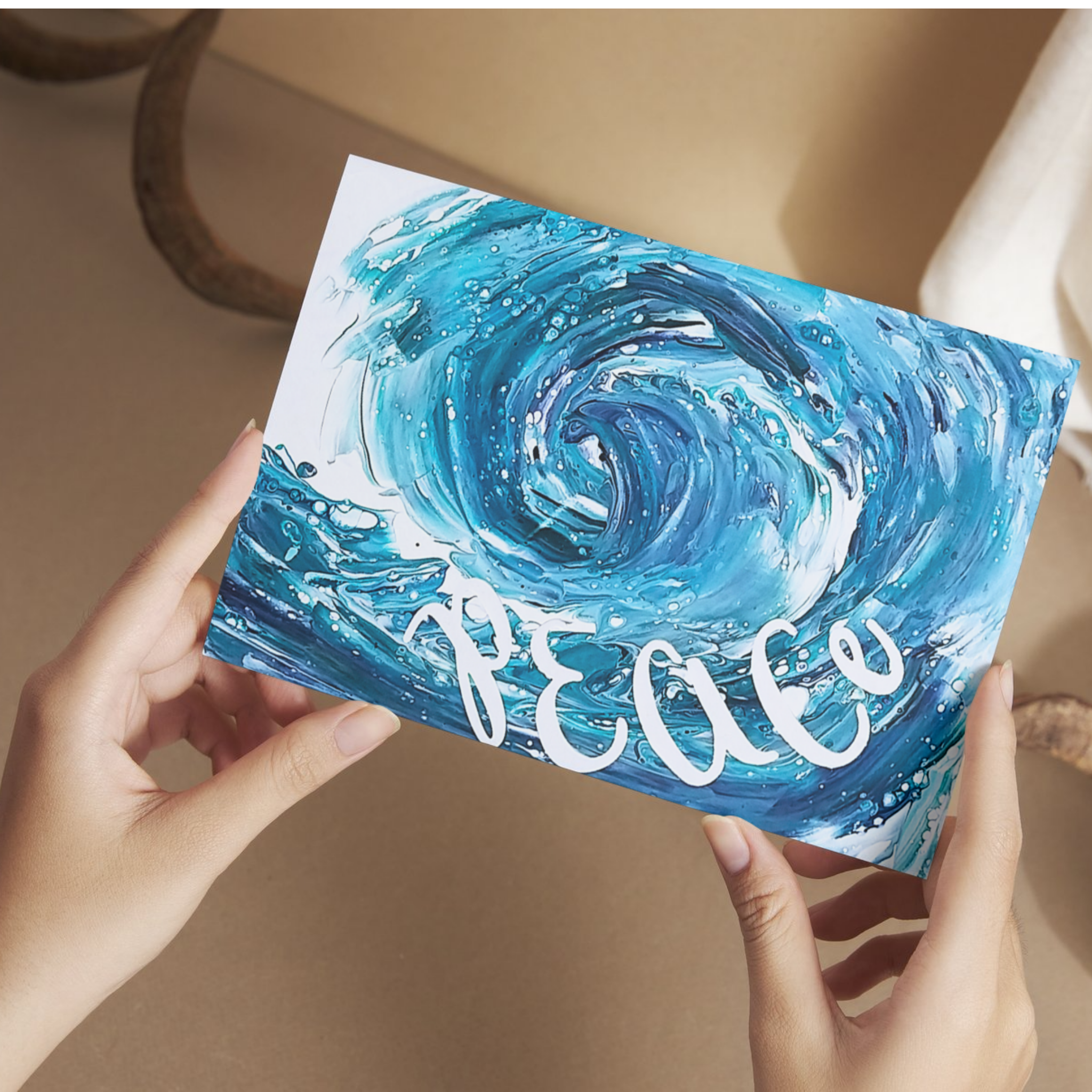 Original Acrylic Pour Wave Art Card – Ocean Peace