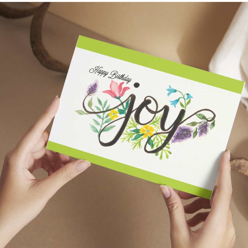 Joy Birthday Card – Floral Line & Wash Design