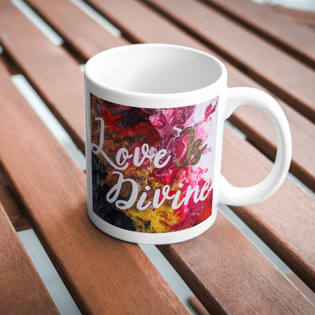Love Is Divine Mug – Ceramic Mug with Abstract Art & Spiritual Message