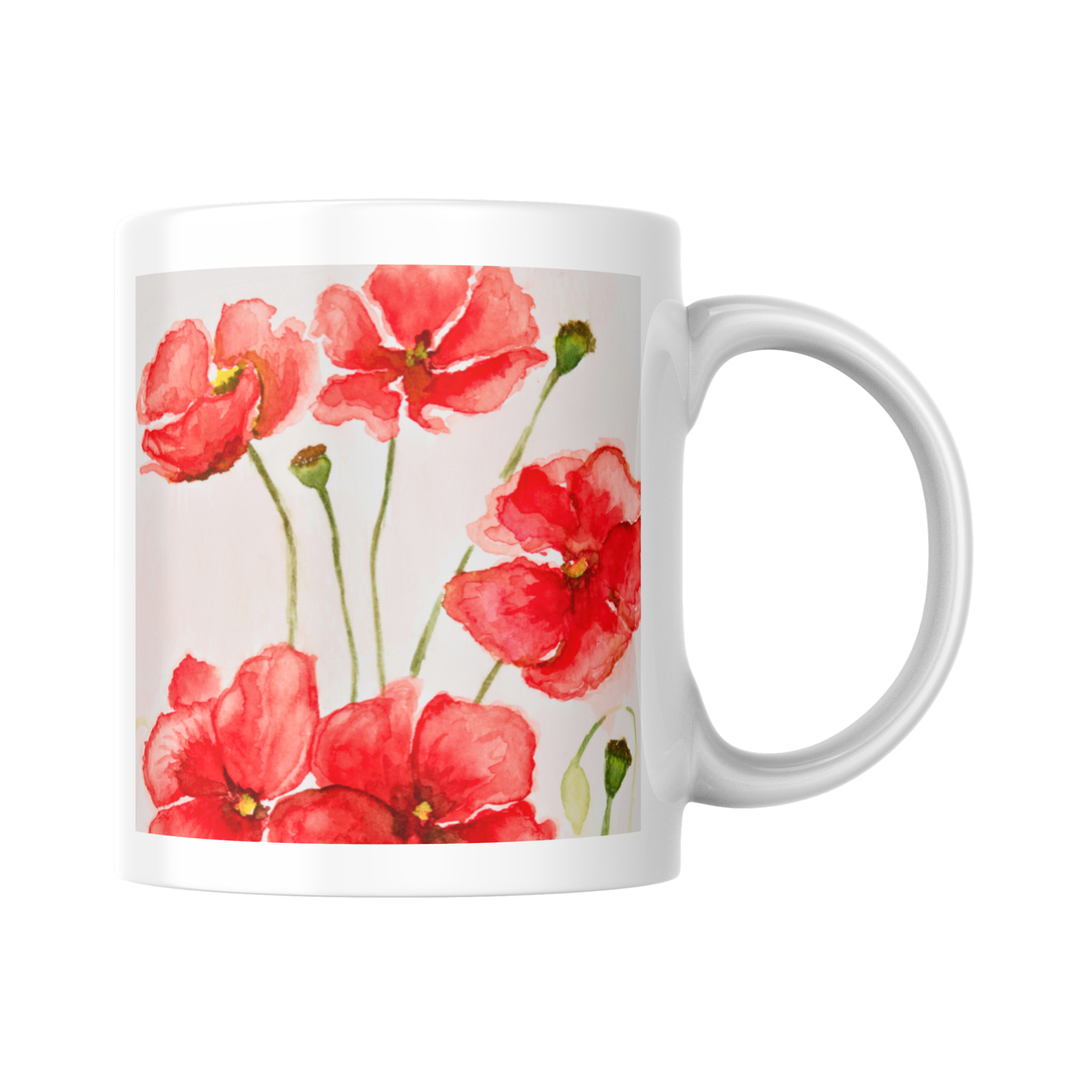 Red Poppies Mug – Watercolor Floral Ceramic Coffee Mug