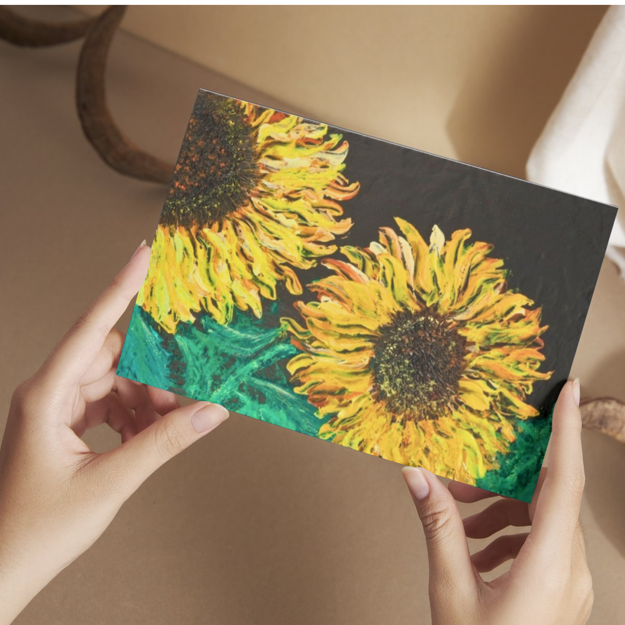 Sunflowers in the Dark — Original Acrylic Painting Card | Bold Floral Art Gift