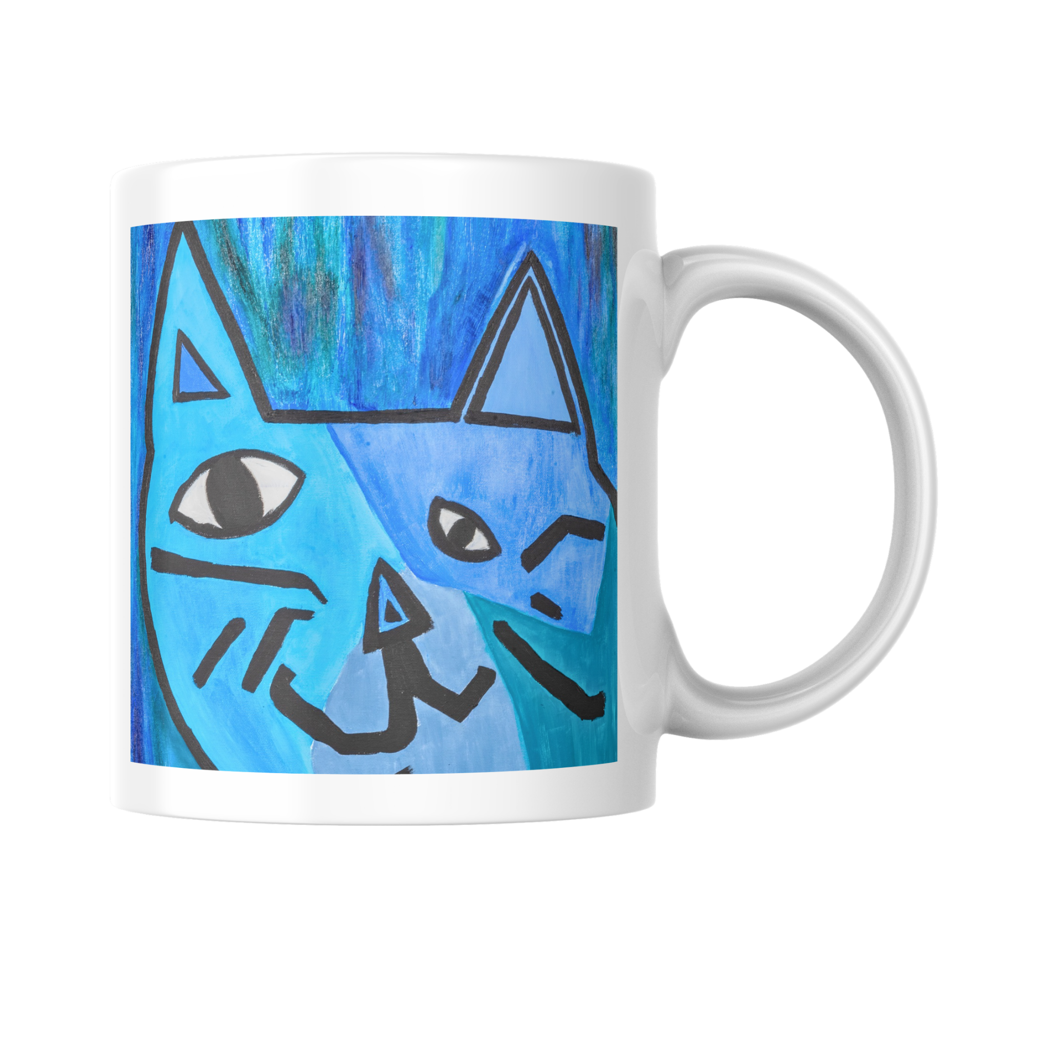 Picasso-Inspired Blue Cat Mug – Bold Abstract Cat Ceramic Coffee Mug