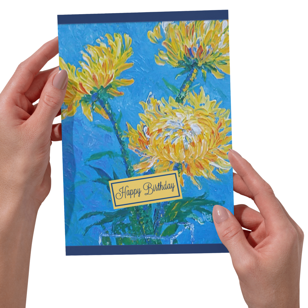 Chrysanthemum Sky Card – Happy Birthday Greeting Card with Yellow Chrysanthemum Painting