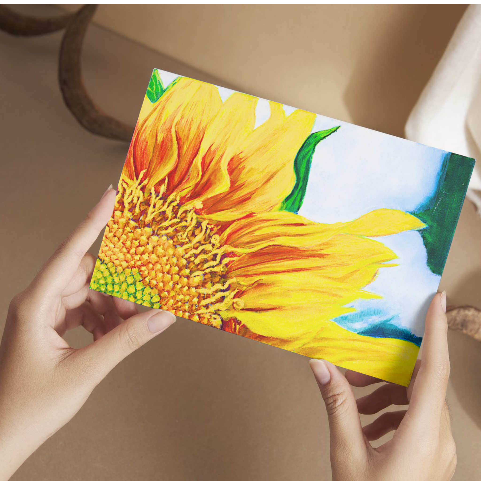 Radiant Sunflower Floral Card – Acrylic Painting Design
