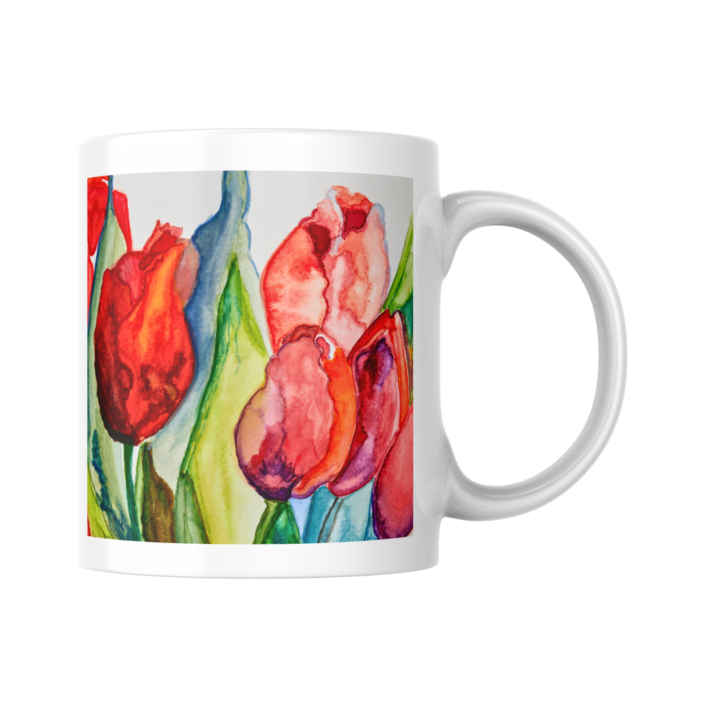 Watercolor Tulips Mug – Elegant Floral Ceramic Coffee Mug