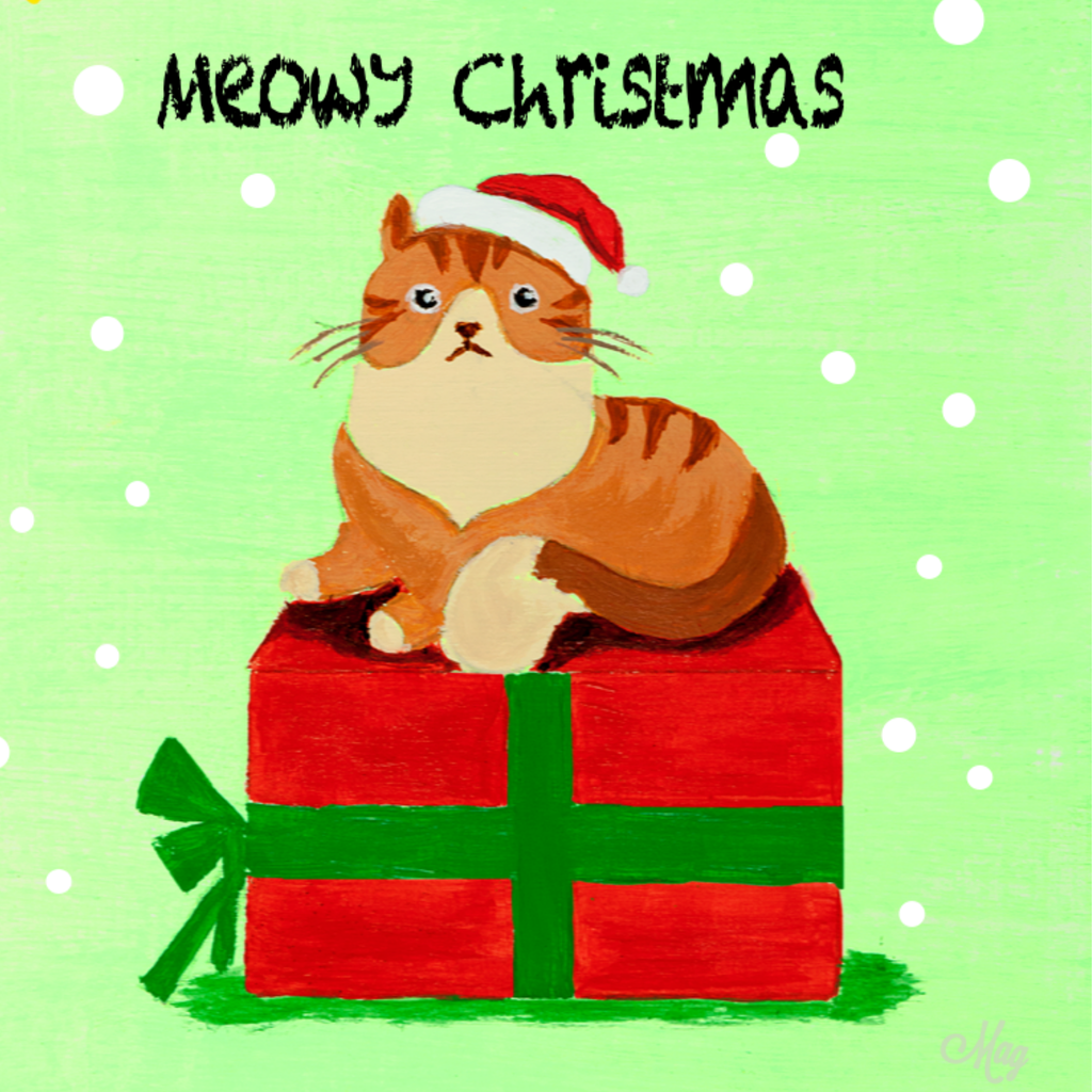Santa Cat on Gift Box Mug – Meowy Christmas Cat Ceramic Coffee Mug