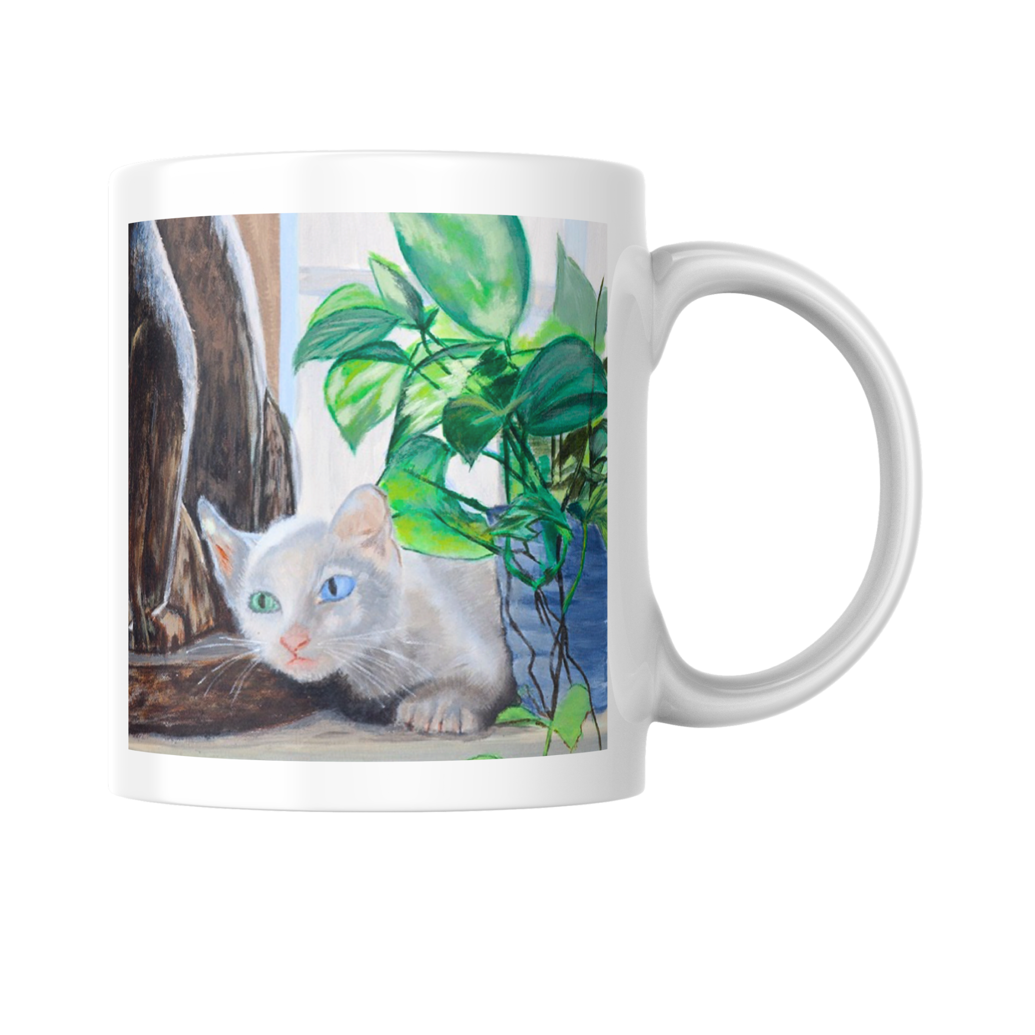 White Cat with Heterochromatic Eyes Mug – Unique Cat Ceramic Coffee Mug