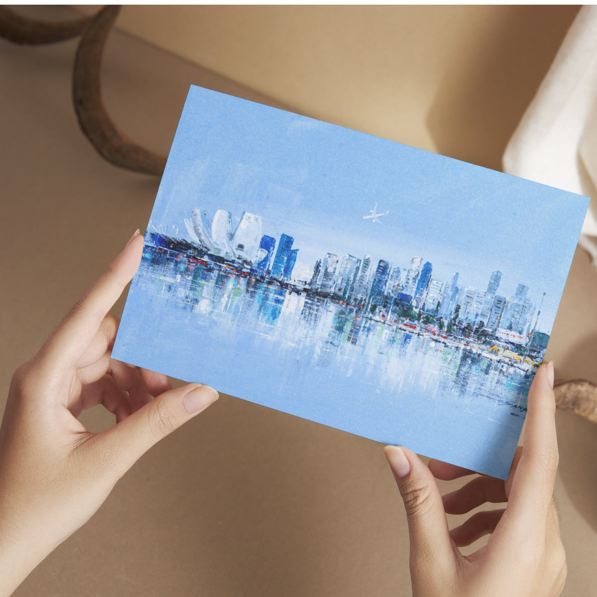 Singapore Skyline Landscape Card – Curated Acrylic Painting Design