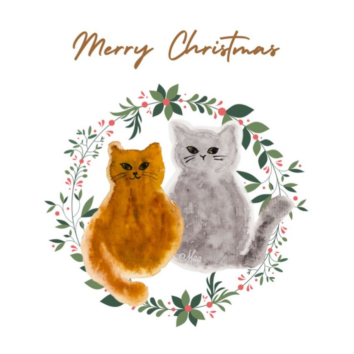 Two Cats Floral Wreath Mug – Merry Christmas Cats Ceramic Coffee Mug