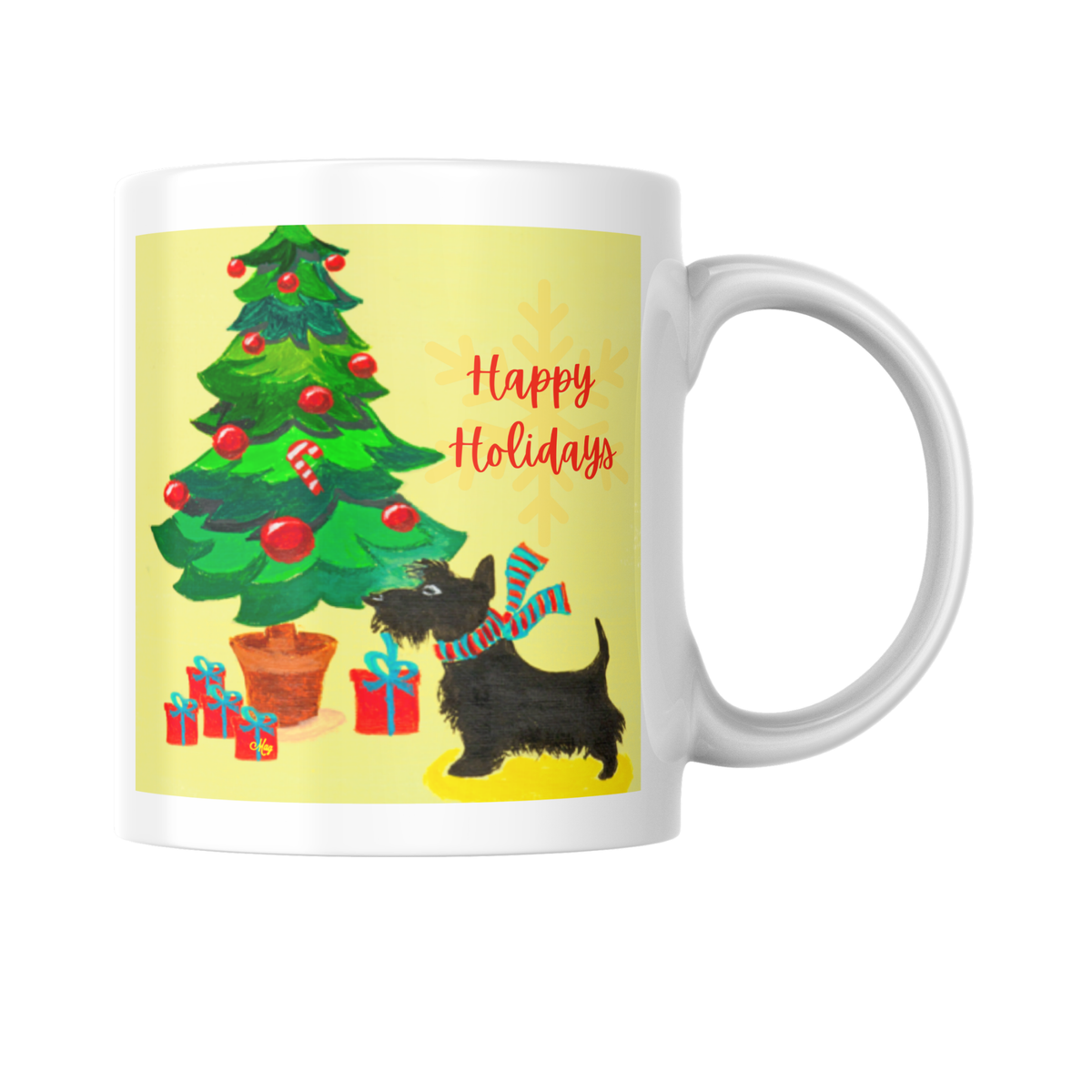 Scottie Dog & Christmas Tree Mug – Happy Holidays Dog Ceramic Coffee Mug