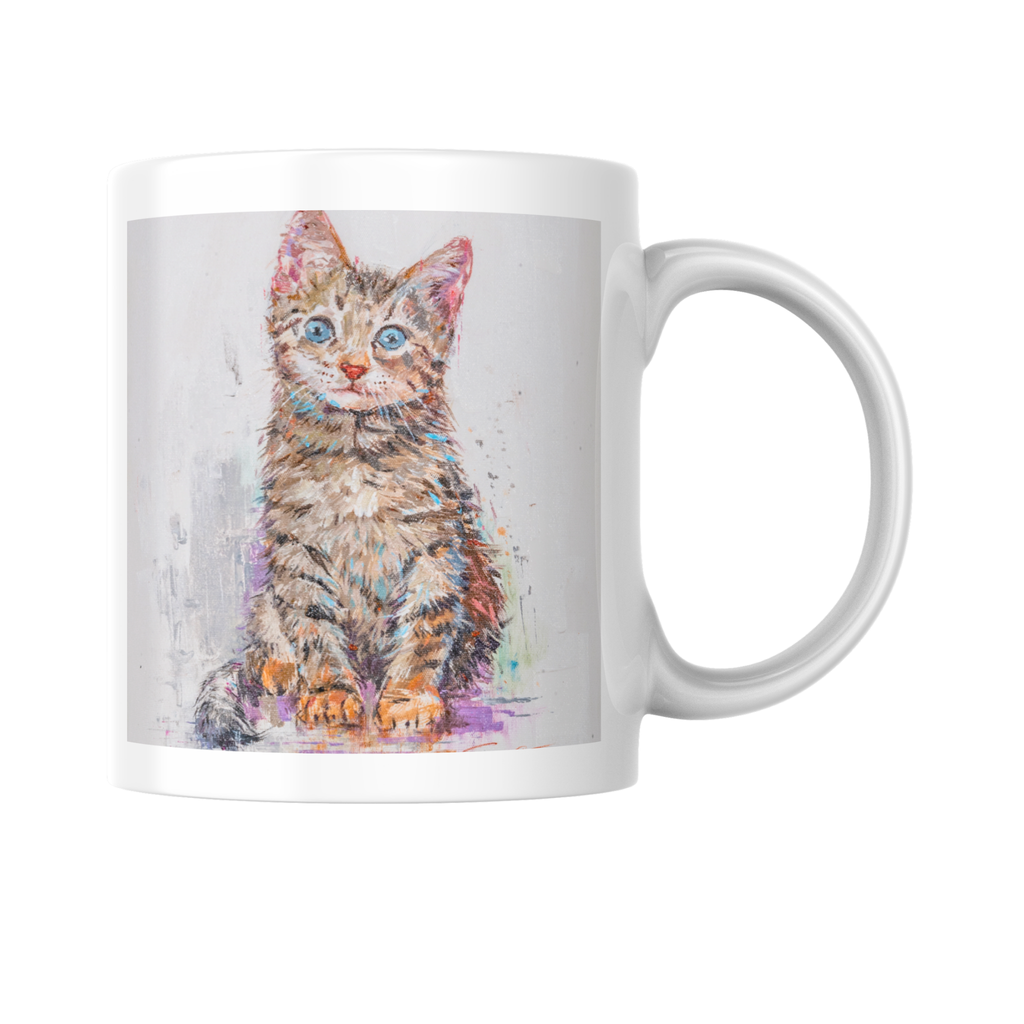 Blue-Eyed Tabby Kitten Mug – Adorable Cat Ceramic Coffee Mug