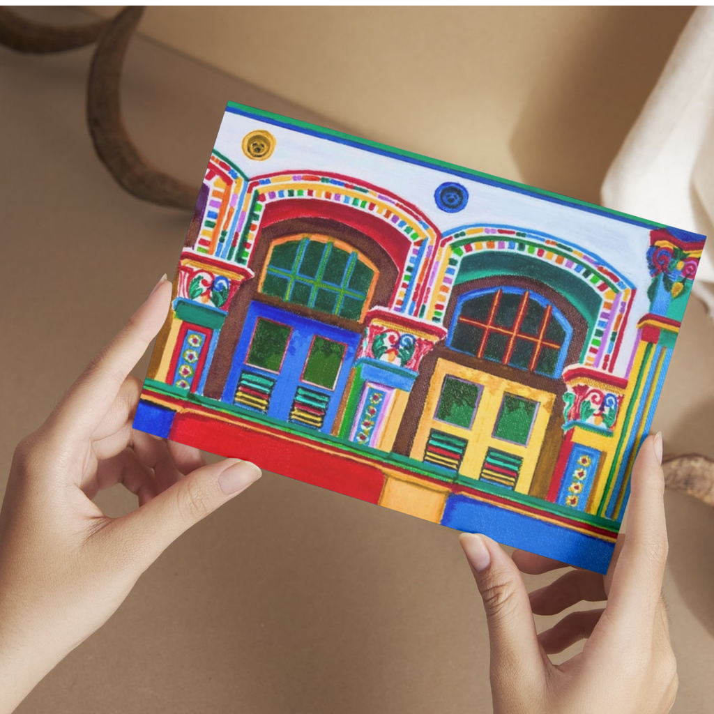 Pre‑War Heritage Row Houses Landscape Card – Acrylic Painting Design