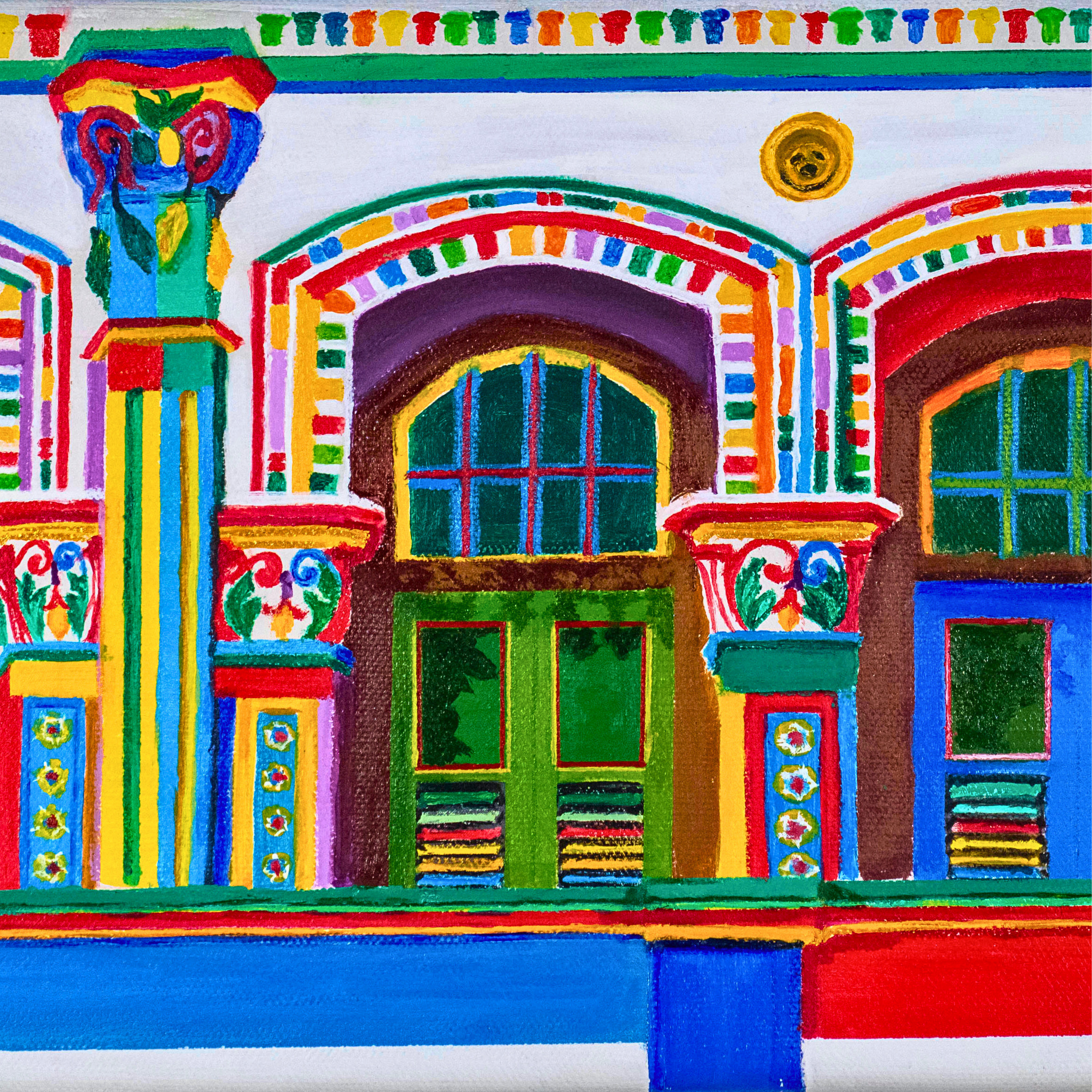 Pre-War Heritage Row Houses Canvas Print – A3 Colorful Architecture Wall Art