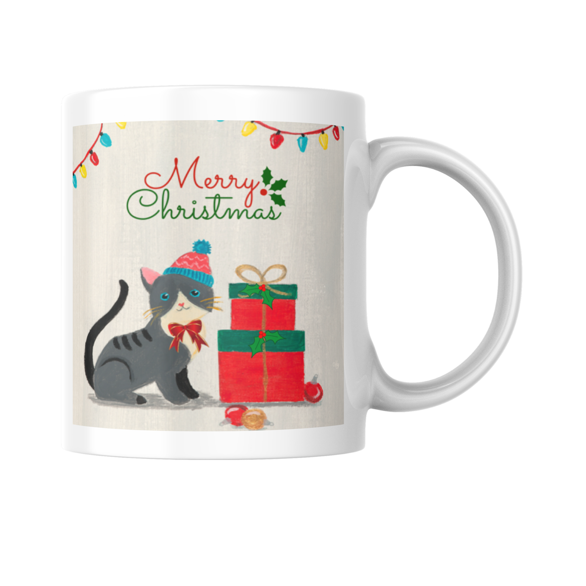 Kitten in Bobble Hat Mug – Merry Christmas Cat Ceramic Coffee Mug