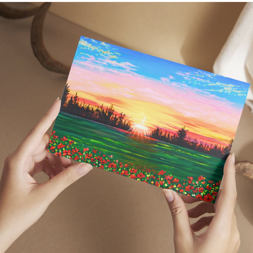 Sunset Field Landscape Card – Acrylic Painting Design