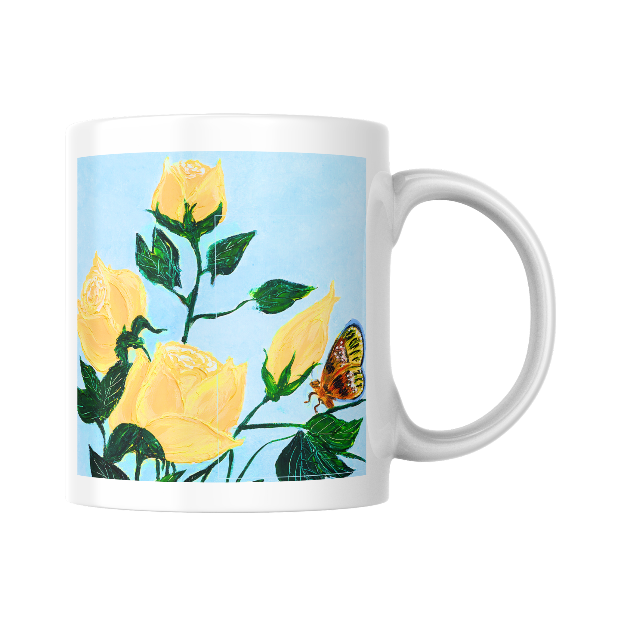 Yellow Roses & Butterfly Mug – Floral Garden Ceramic Coffee Mug