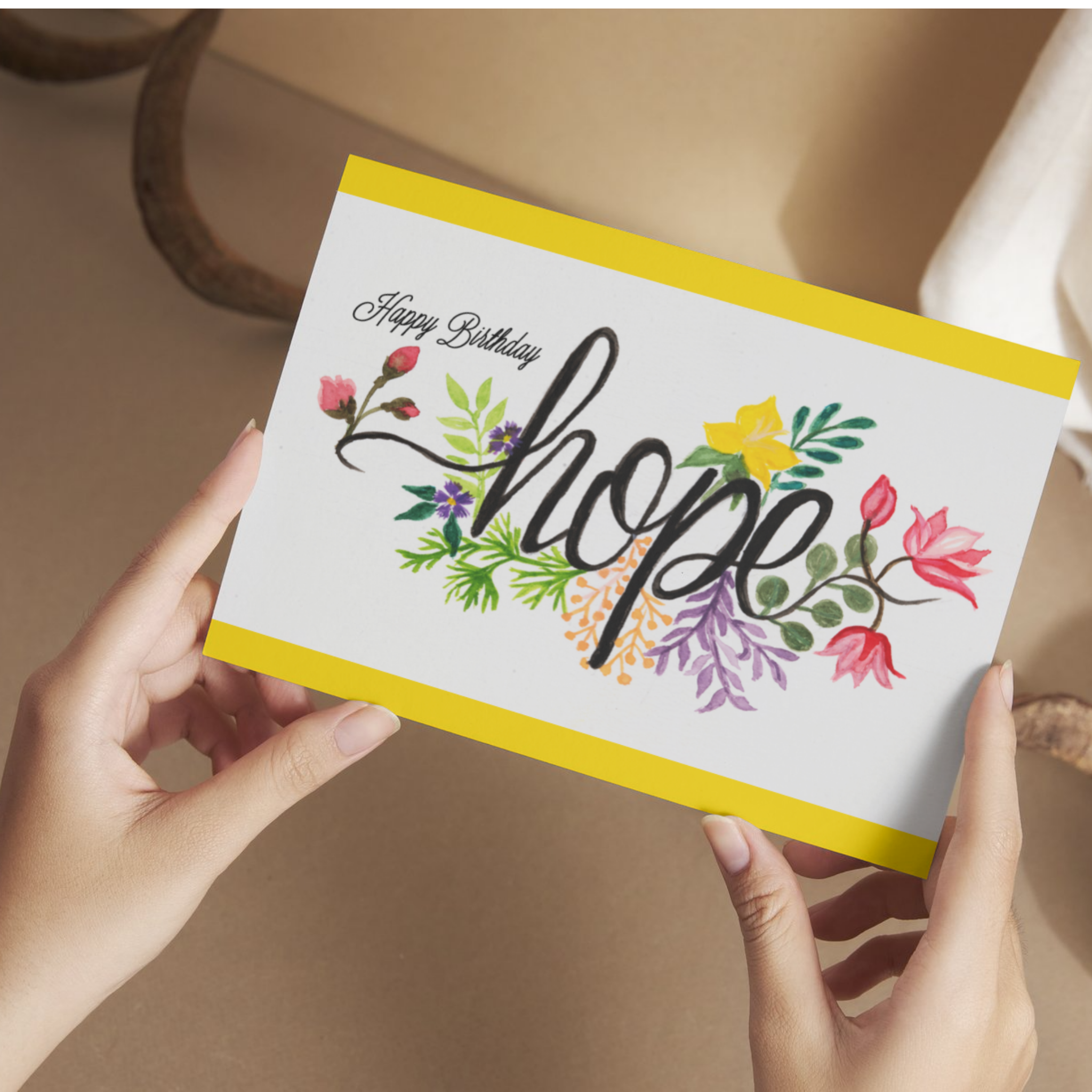 Hope Birthday Card – Floral Line & Wash Design