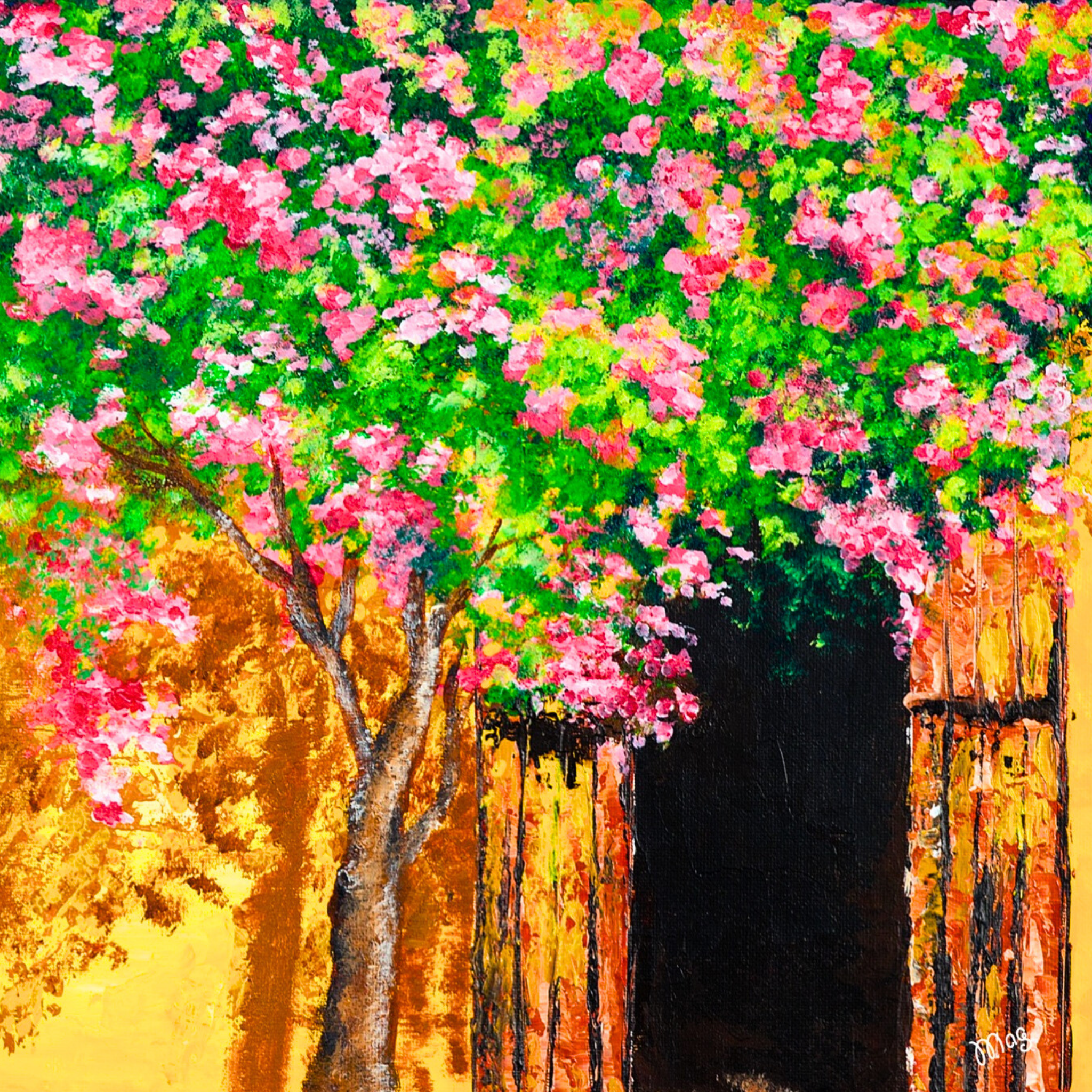 Summer Blossoms Canvas Print – A3 Cheerful Landscape Wall Art