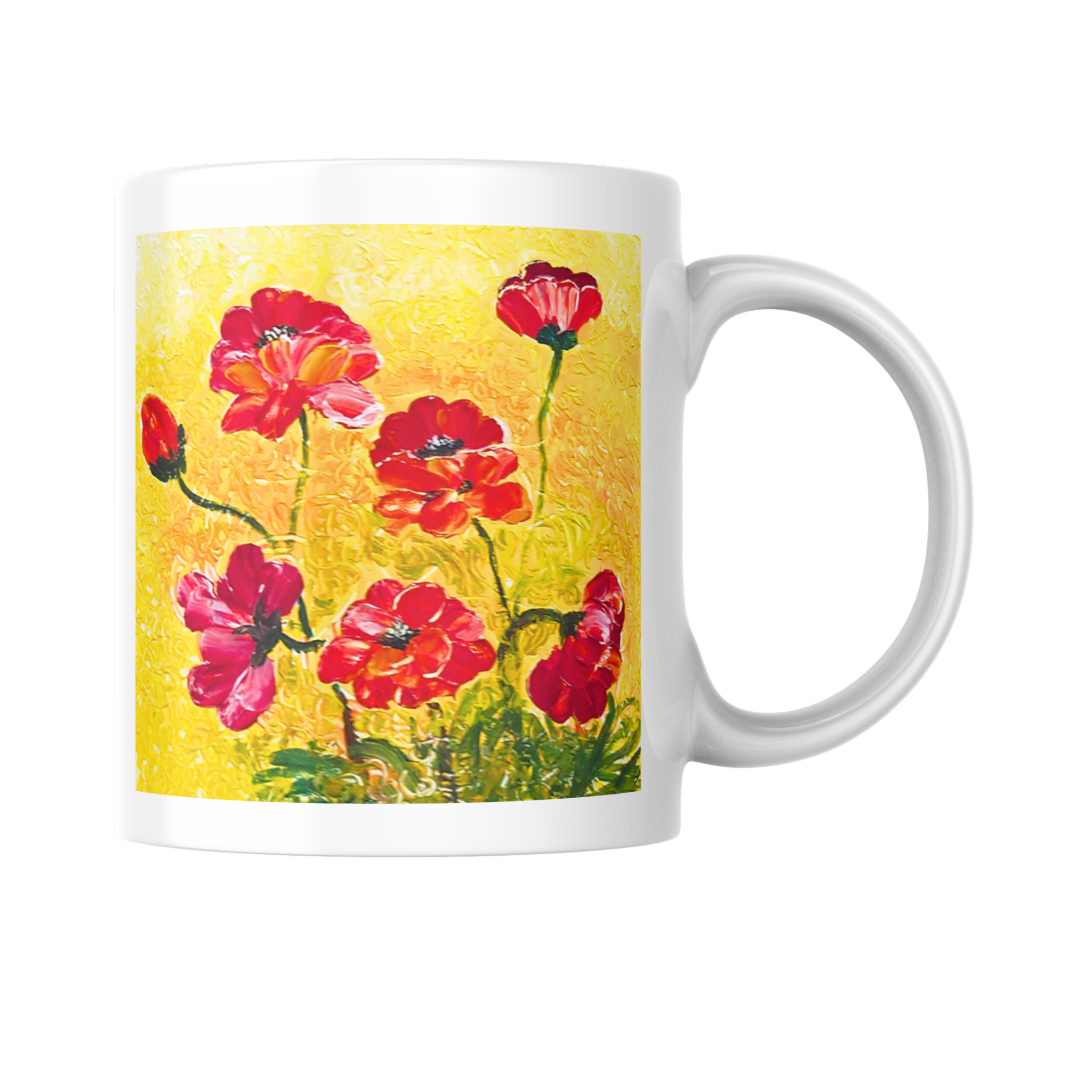 Golden Field Poppies Mug – Textured Floral Ceramic Coffee Mug