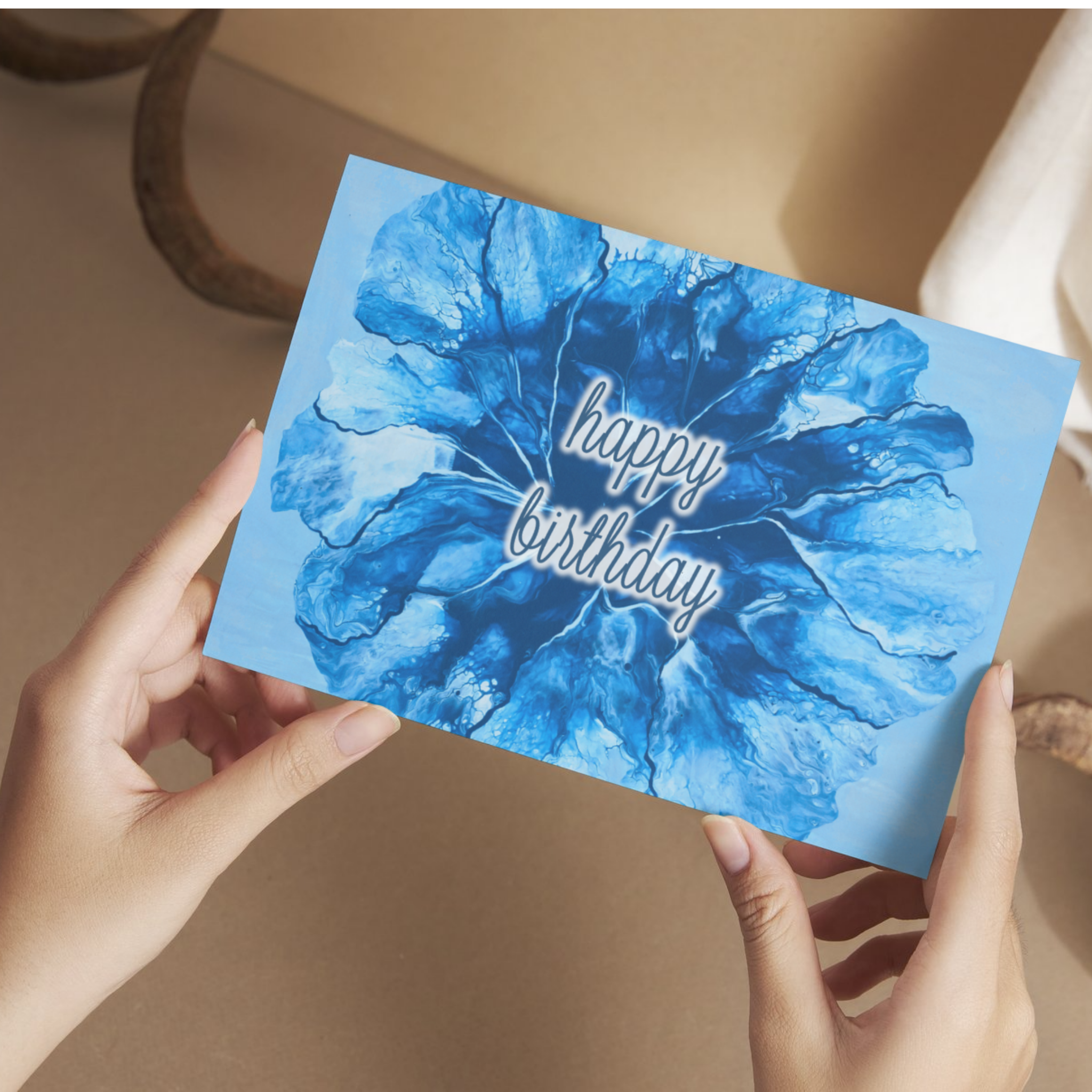 Blue Burst Birthday Card – Abstract Design
