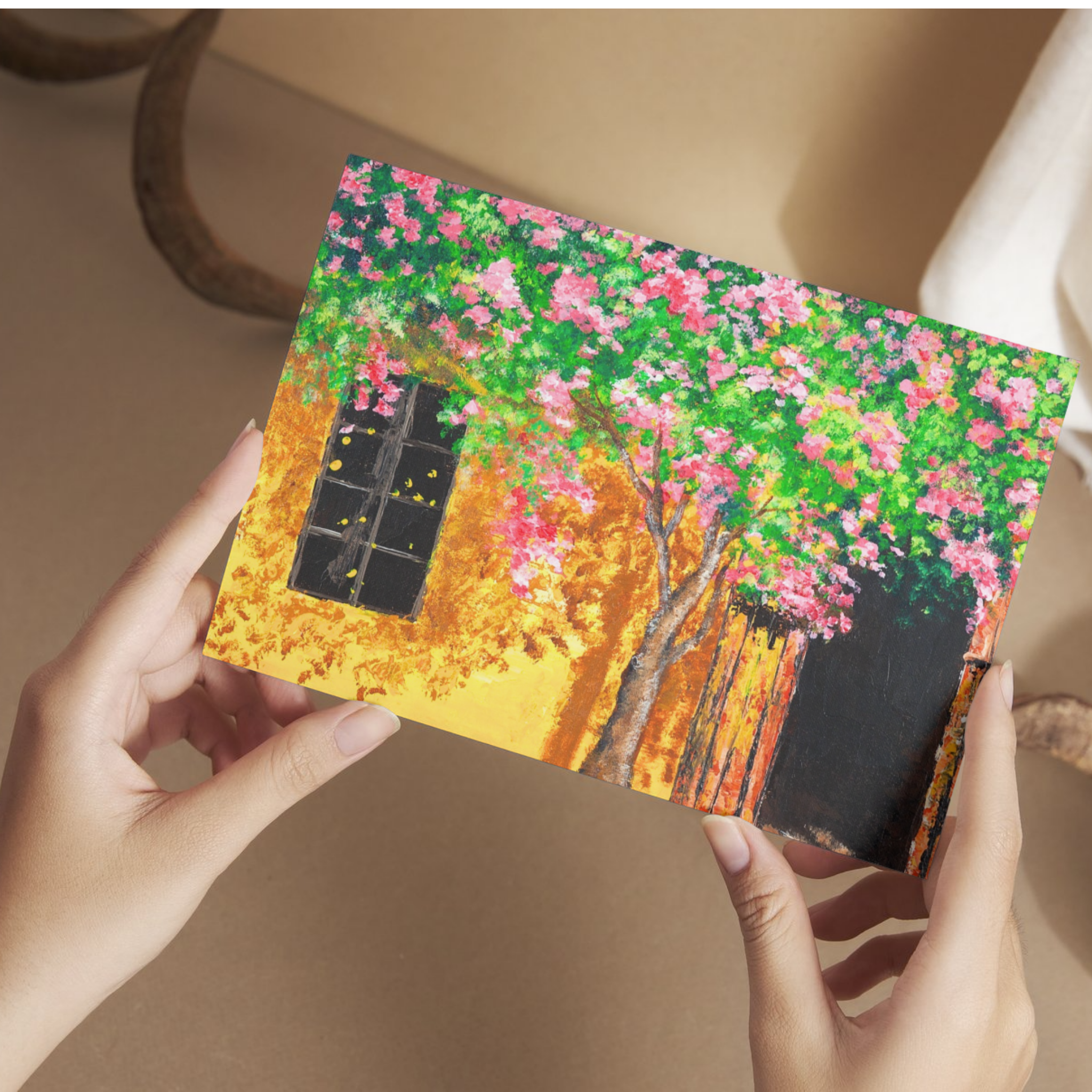 Summer Blossoms Landscape Card – Acrylic Painting Design