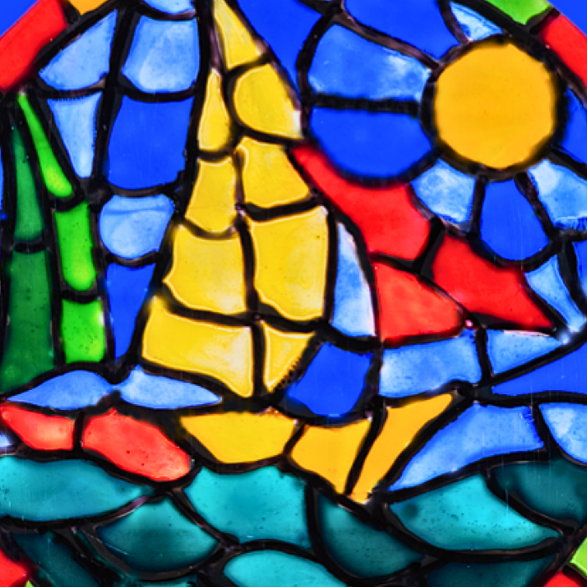 Stained Glass Sailboat at Sea Mug – Nautical Mosaic Ceramic Coffee Mug